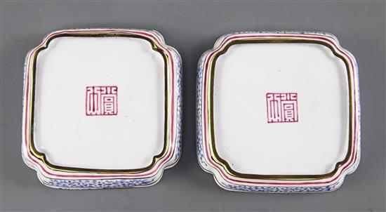 Two Canton enamel square trays, Qianlong/Jiaqing period, 9.6cm